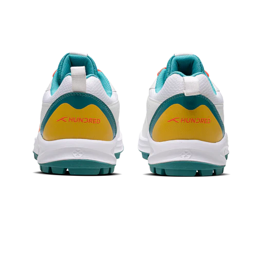 Hundred Hyper Drive Cricket Shoes (White/Lt Green/Orange) - Image 3