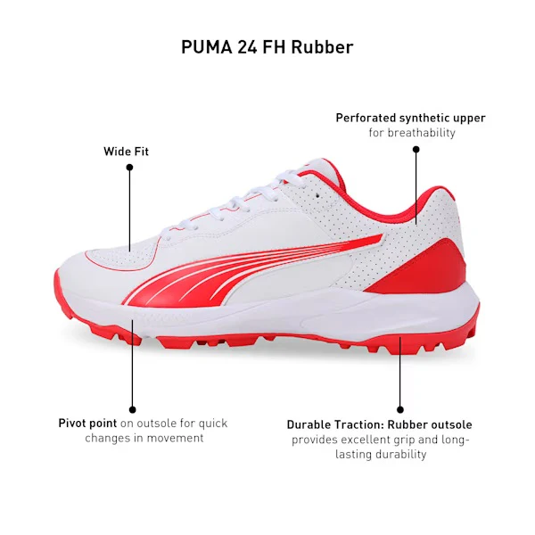Puma 24 FH Rubber Cricket Shoes (PUMA WHITE/PUMA RED) - Image 5
