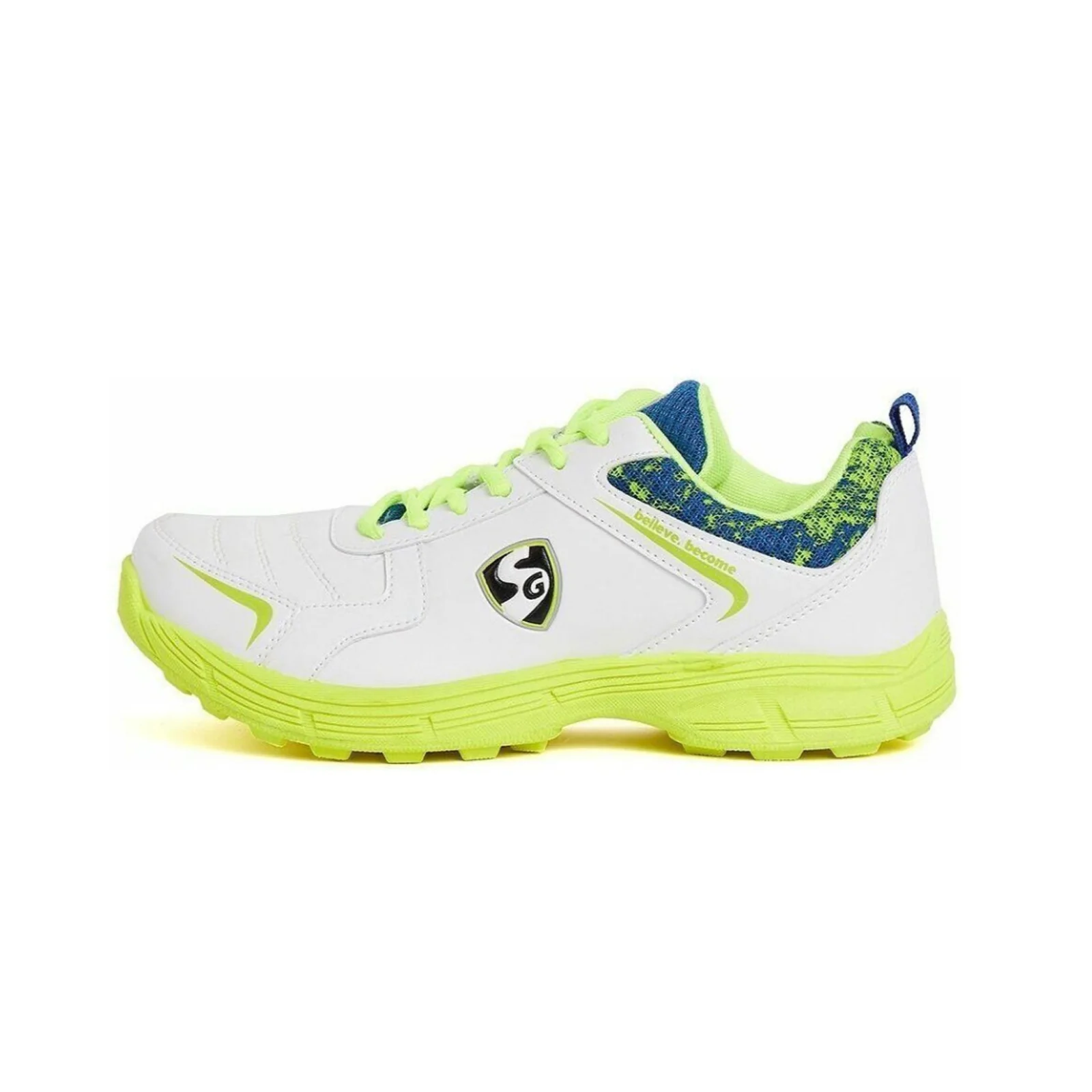 SG Savage Stud Cricket Shoes- White/Royal Blue/Lime - Image 3