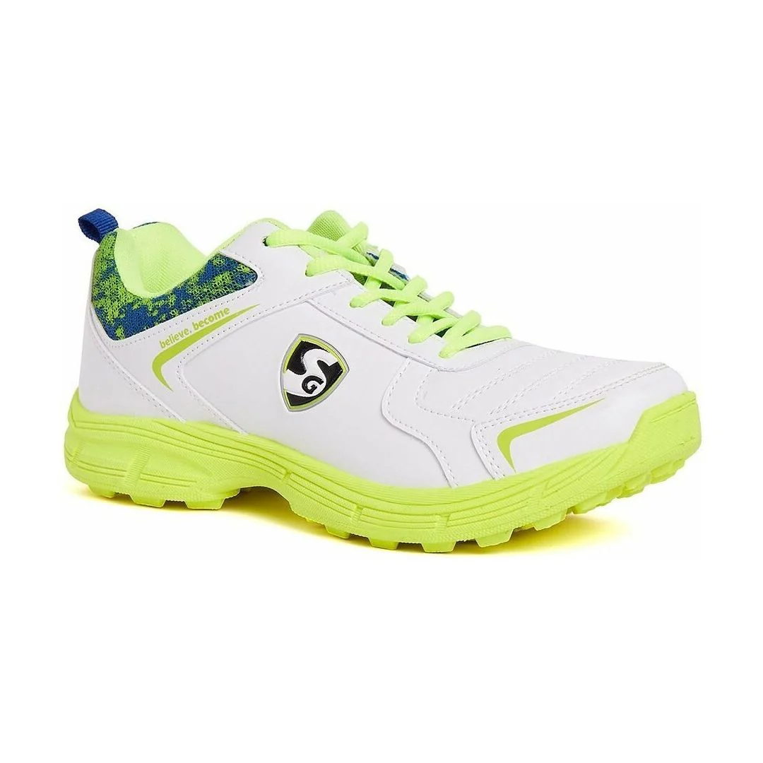 SG Savage Stud Cricket Shoes- White/Royal Blue/Lime - Image 4